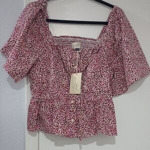 NWT Universal Thread Pink and White Blouse 100 % Cotton
